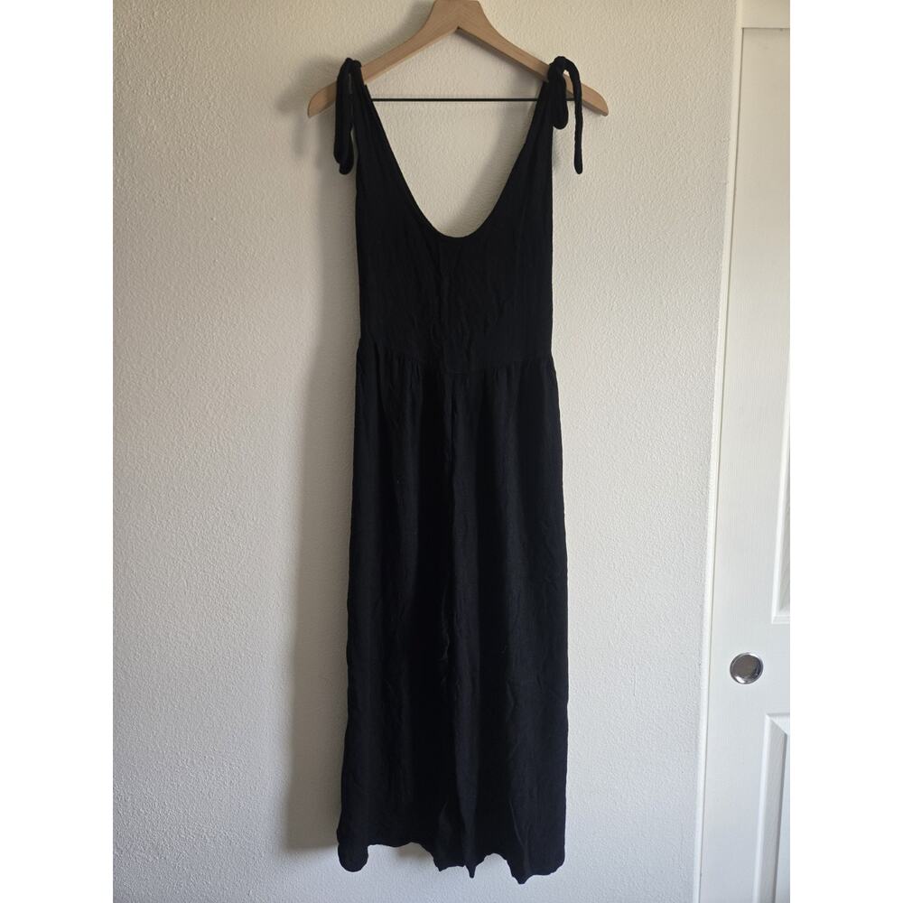 Miou Muse Linen Blend Jumpsuit Wide Leg Boho Lagenlook Minimalist Black Small - Picture 2 of 12